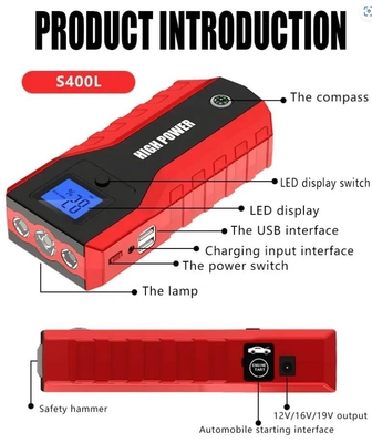 12V Portable Car Battery Jump Starter Auto Power Supply Bank Pengisi Daya Baterai 10000mAh