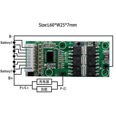 Sistem Manajemen Baterai Lithium 18650 7S 10A Untuk Lampu Darurat