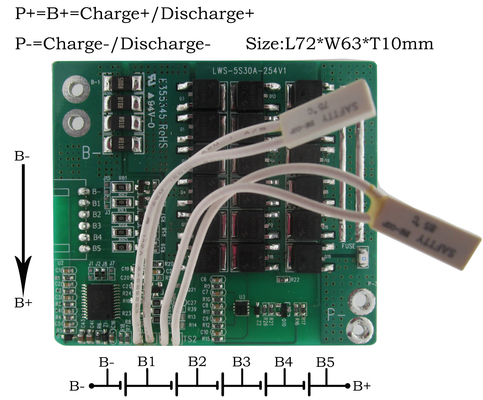 Baterai 18.5V 30A 5S LTO BMS 1.6mm Tebal untuk Paket Baterai Lithium Ion