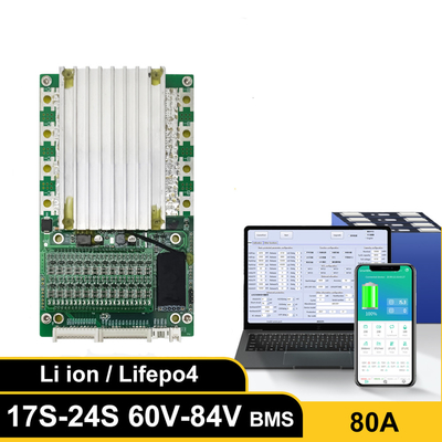 Papan Perlindungan Baterai Cerdas, BMS dengan penyeimbang 17S-24S 80A Dengan BT UART 60V 72V