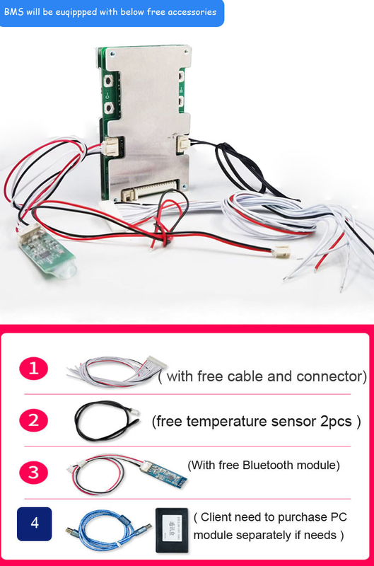 11S - 15S 36V - 60V Smart BMS 20A - 60A Arus Konstan Dengan Komunikasi Bluetooth UART